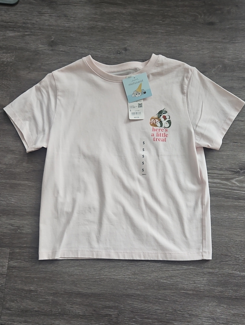 Uniqlo Light Pink Graphic Tee with Snack Illustration